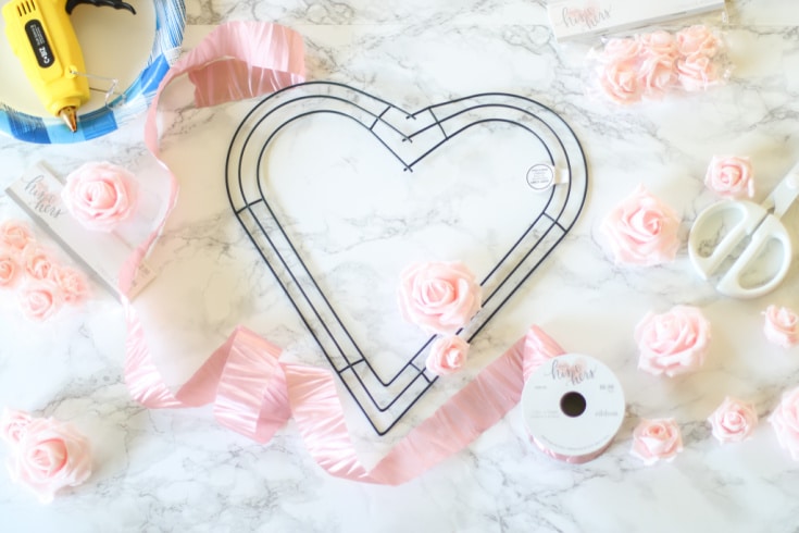 Supplies you will need for simple Valentines Day Heart shaped wreath