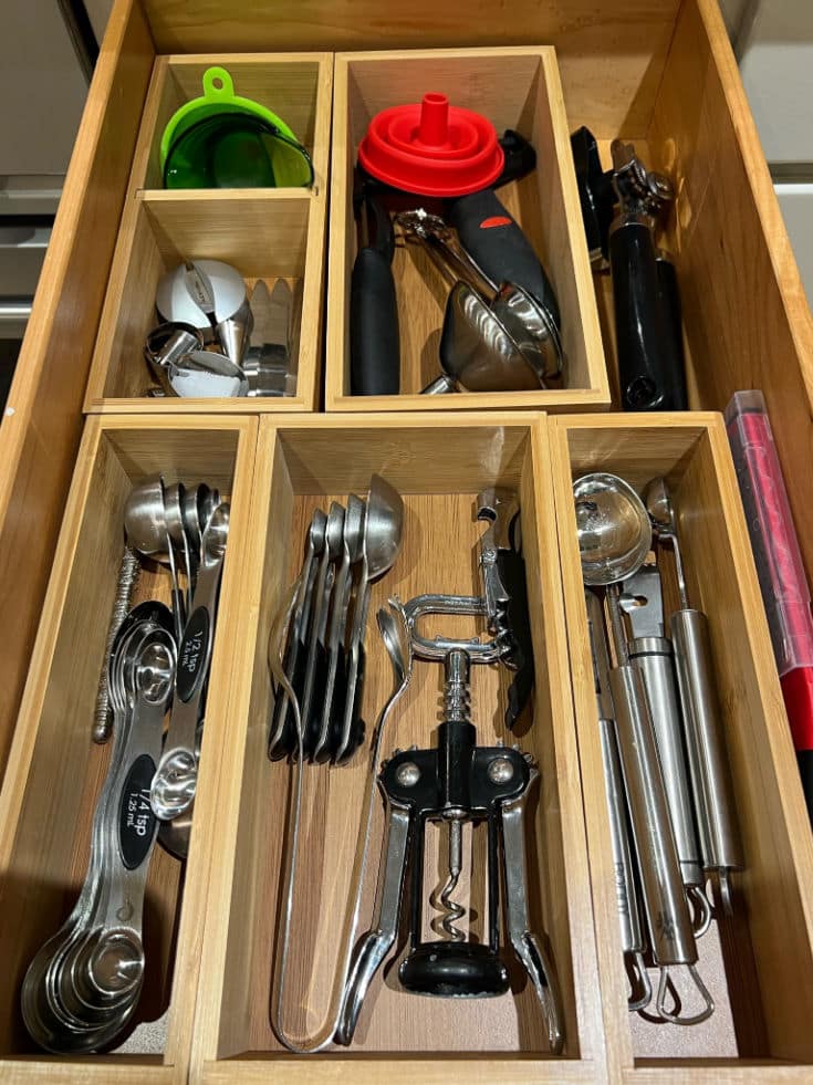 After photo of utensils is organized with bamboo boxes shows combination of form and function.