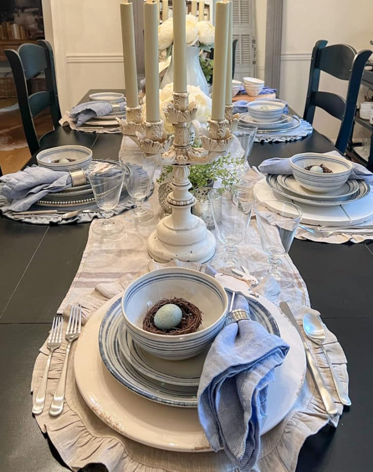 unique table settings and hand painted dishes create beautiful spring table