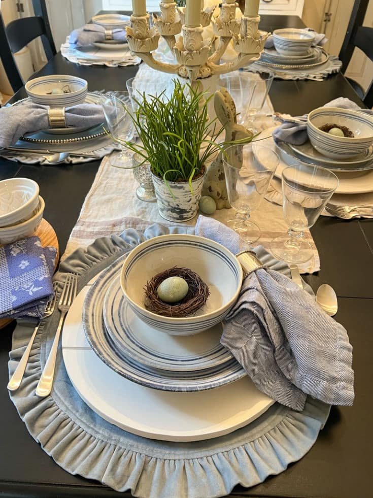 Bunny and potted grass add to Easter and spring table theme