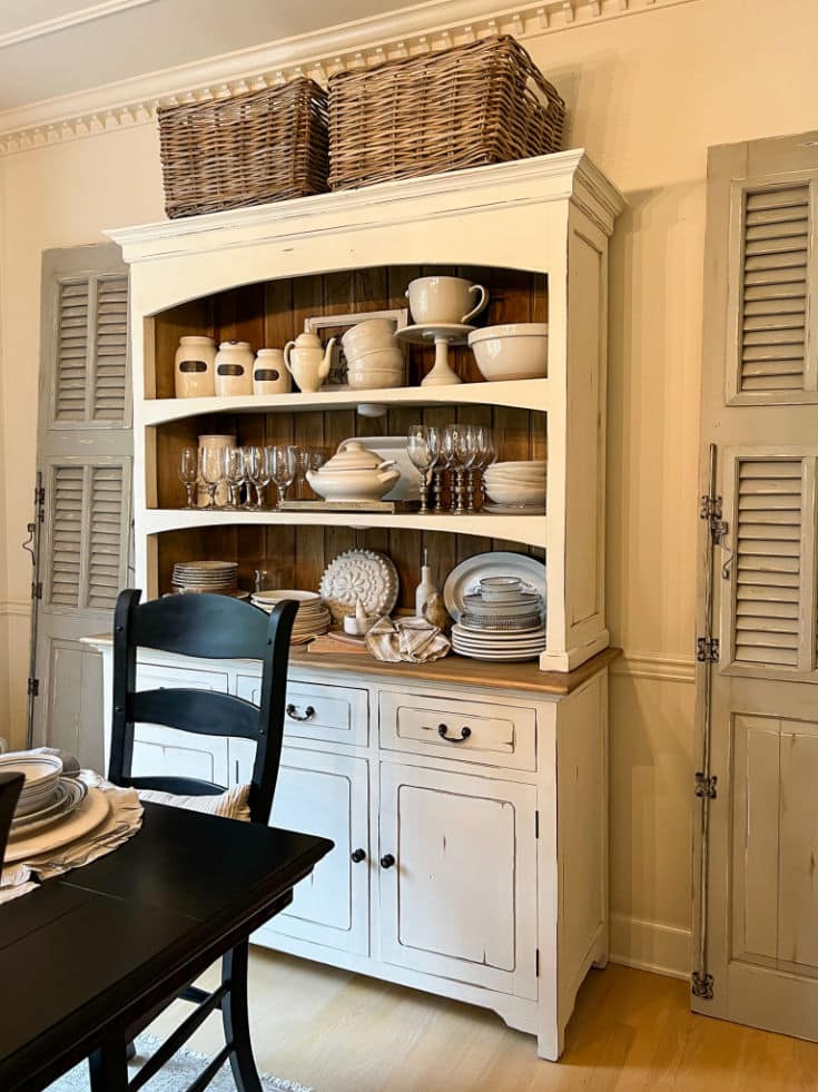 large hutch perfect place for organization and storage of Easter and spring table decorations