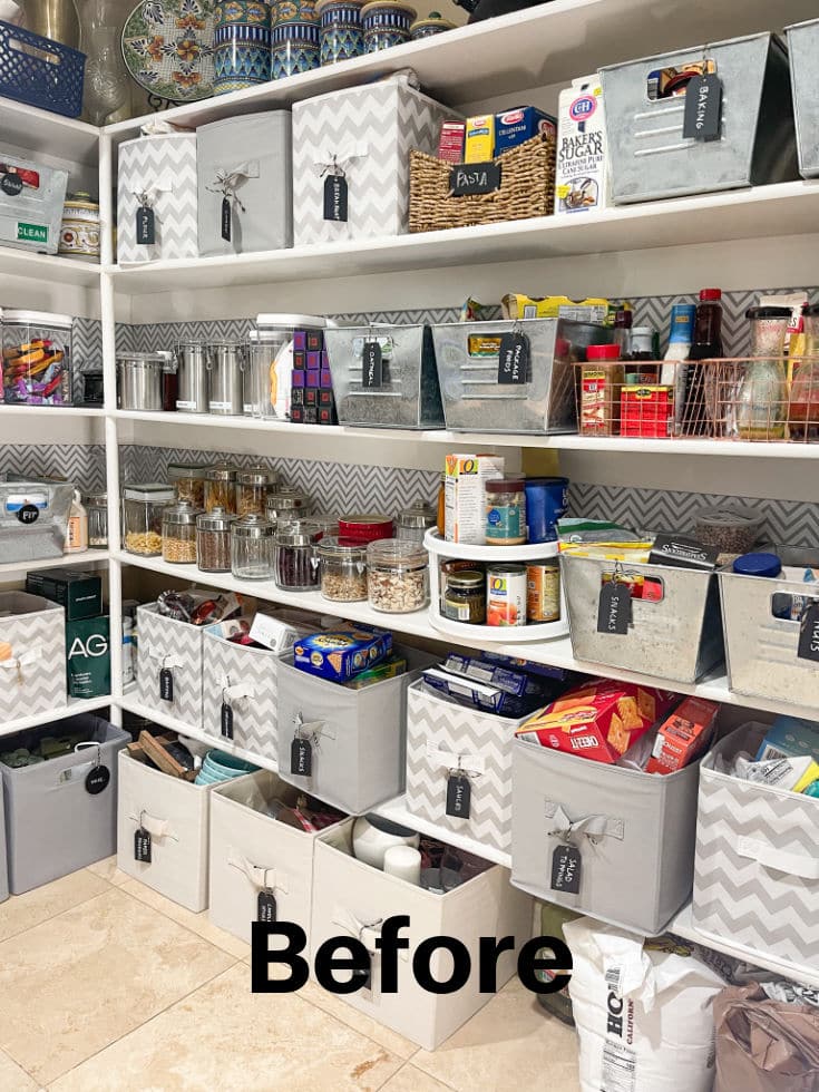 Overstuffed pantry needs organizing, decluttering and aesthetic makeover