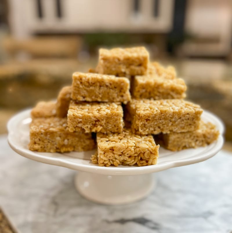 plated salted caramel rice krispies squares