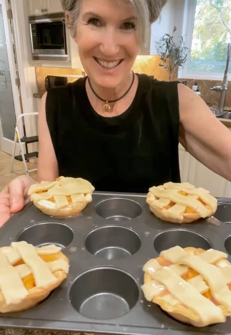 mini peach pies made with homemade peach filling and sugar cookie dough
